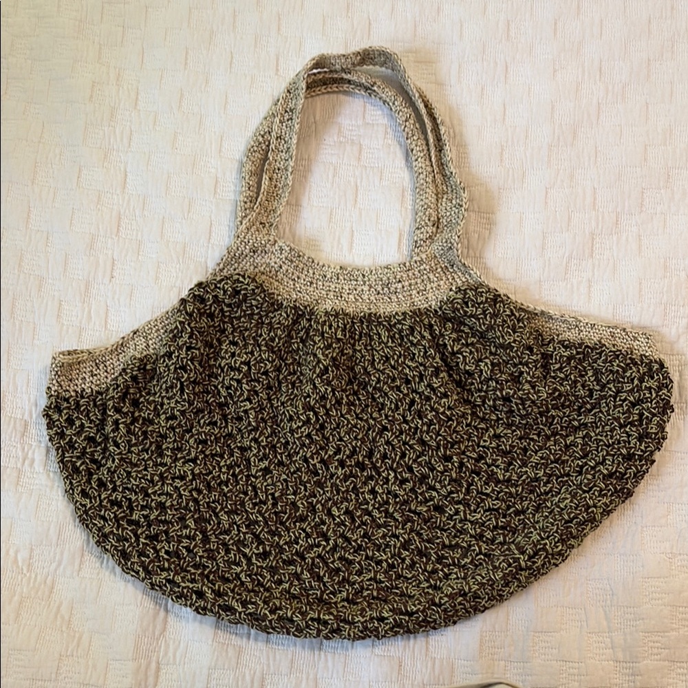 Brown, Green, and Tan Handmade Crocheted Tote Bag